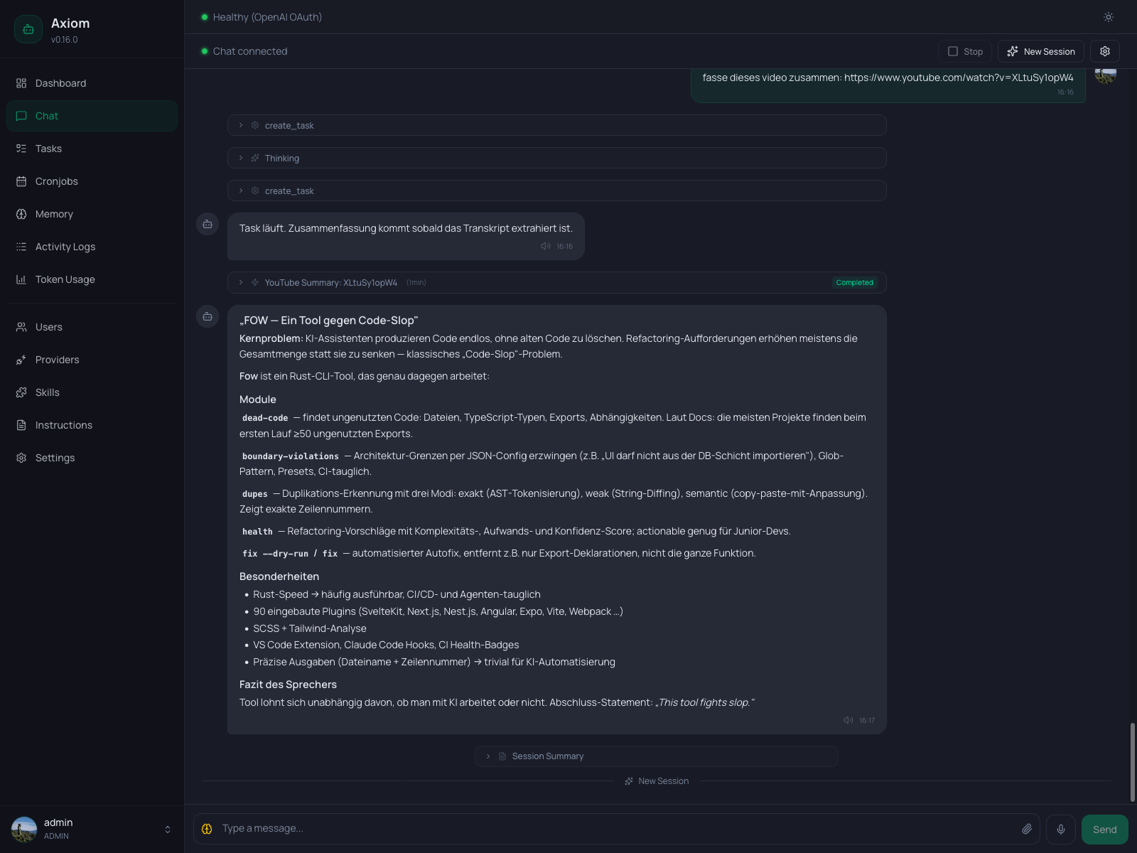 Screenshot of the Axiom web interface