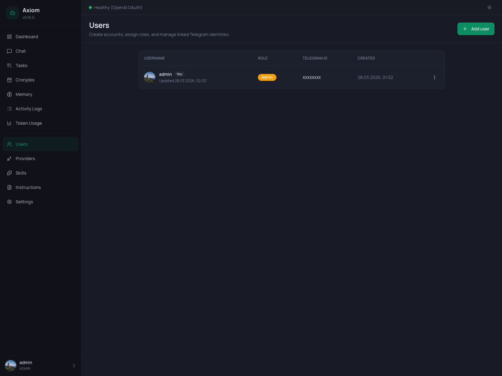 Screenshot of the Users page